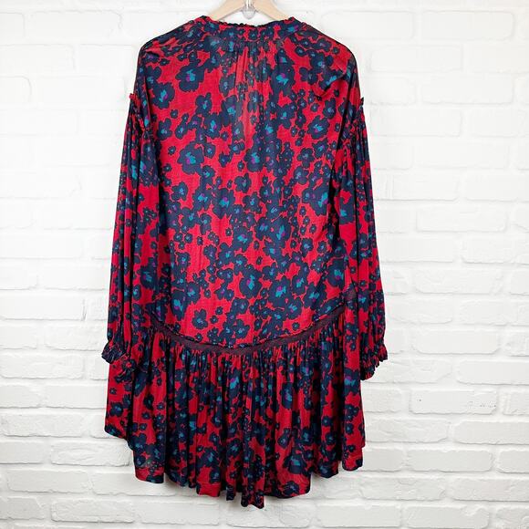 Free People Merlot Combo Love Letter Red & Blue Floral Size Small - Picture 2 of 16
